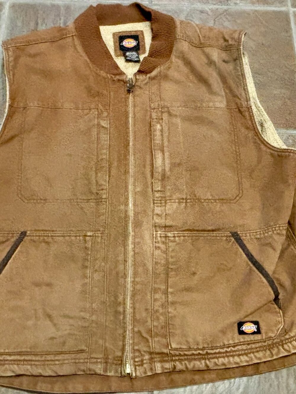 ~~Genuine Dickies Sherpa Lined Duck Vest Men's 2XL Brown Full Zip Workwear*****t